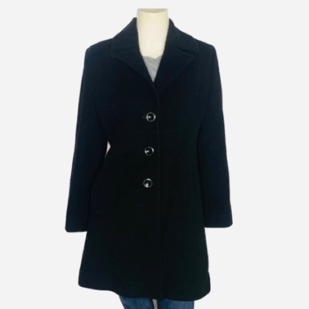 Kristen Blake Black Lambs Wool & Cashmere Blend Pea Coat Size S Luxury Class